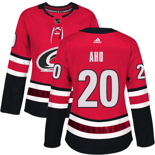 Adidas Carolina Hurricanes #20 Sebastian Aho Red Home Authentic Women Stitched NHL Jersey